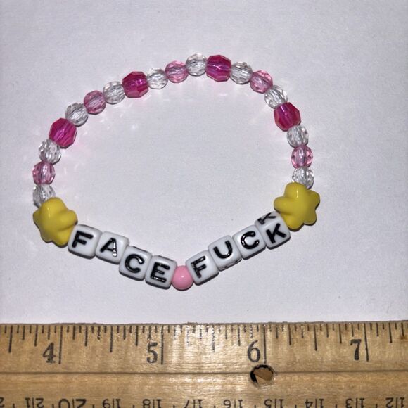 Multicolor “Face F*ck” Bracelet Adult Humor Beaded Handmade Naughty Accessories - Picture 2 of 3
